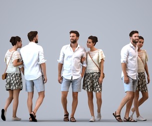 00279_Denise002 Adult Caucasian couple walking together in public wearing summer casual attire
