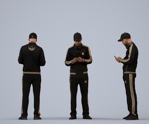 00281_Bill0010 Adult Black man standing in sportswear holding smartphone for athletic facility