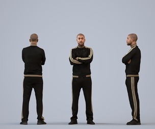 00281_Bill0002 Adult Black male waiting in public space wearing transitional seasonal clothing