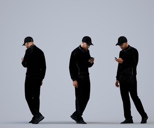 00281_Bill0011 Adult Black male walking in sportswear with smartphone, autumn or spring attire