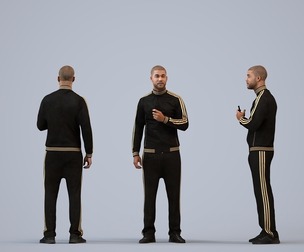 00281_Bill0009 Adult Black male in sportswear holding smartphone, transitional seasonal athletic