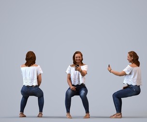 00282_Misha007 Adult Caucasian woman sitting at home with smartphone in casual summer attire