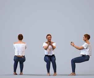 00282_Misha015 Adult Caucasian woman sitting at home with smartphone in summer casual wear