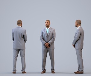 00283_Bill011 Adult Black man waiting in office wearing autumn or spring business attire