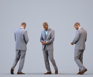 00283_Bill004 Adult Black male waiting in office wearing transitional seasonal business attire