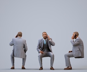 00283_Bill007 Adult Black male making phone call in office wearing transitional seasonal business