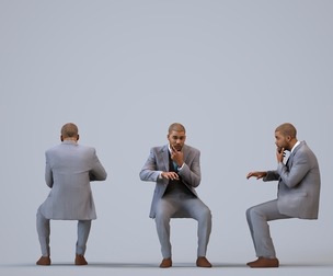 00283_Bill006 Adult Black man sitting in office wearing autumn or spring business attire