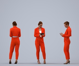00284_Misha005 Adult Caucasian woman standing in office holding tablet wearing business attire