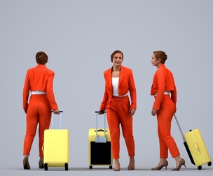 00284_Misha011 Adult Caucasian woman waiting with suitcase in business autumn attire