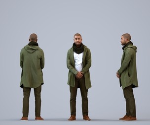 00285_Bill0005 Adult Black male waiting in public space wearing winter clothing