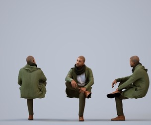 00285_Bill0012 Adult Black man relaxing in public space wearing winter clothing