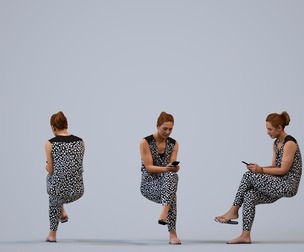 00286_Masha012 Adult Caucasian woman sitting outdoors with smartphone in summer attire