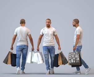 00287_Bill010 Adult Black man walking in casual transitional seasonal clothing for commuting