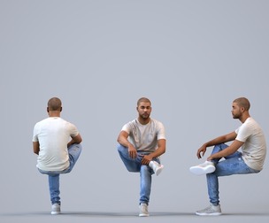 00287_Bill007 Adult Black male relaxing in public space wearing transitional seasonal clothing