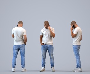 00287_Bill006 Adult Black man making phone call in autumn or spring attire