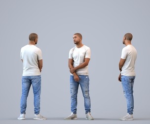 00287_Bill003 Adult Black man waiting in public space wearing transitional seasonal clothing