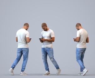 00287_Bill005 Adult Black male walking outdoors with smartphone in autumn or spring attire