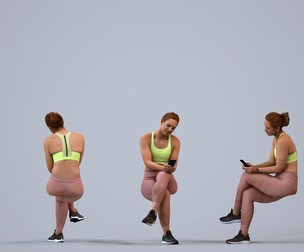 00288_Misha011 Adult Caucasian woman sitting in sportswear using smartphone for fitness