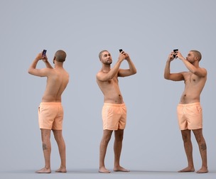 00289_Bill008 Adult Black man taking photo with smartphone in summer attire