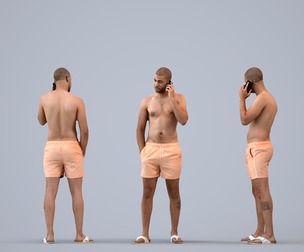 00289_Bill012 Adult Black man making phone call in summer attire
