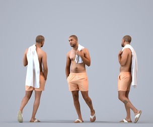 00289_Bill013 Adult Black male walking outdoors in relaxed summer attire