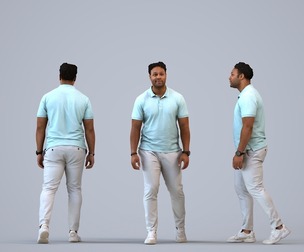 00292_Allen0006 Adult Black male walking through public space in casual summer attire