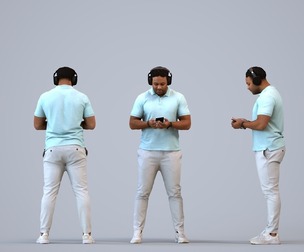 00292_Allen0008 Adult Black man standing in public space wearing casual summer clothing