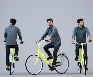 00293_Darren012 Adult Caucasian man cycling through public space in summer casual attire