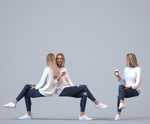 00295_Elsje0014 Adult Caucasian woman sitting casually with smartphone in transitional seasonal
