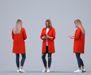 00295_Elsje0018 Adult Caucasian woman standing with smartphone in autumn or spring attire