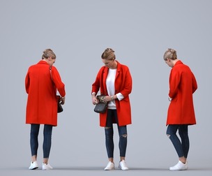 00295_Elsje005 Adult Caucasian woman waiting in public space with bag, transitional attire
