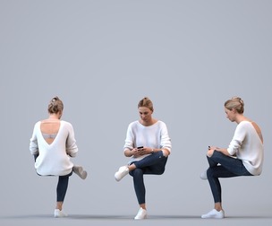 00295_Elsje009 Adult Caucasian woman sitting at home with smartphone in transitional attire
