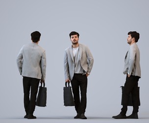 00296_Darren007 Adult Caucasian man waiting in public space with bag, transitional attire