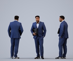 00299_Allen010 Adult Black male waiting in office with laptop, autumn or spring attire