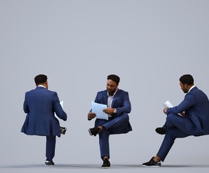 00299_Allen007 Adult Black male reading in office wearing transitional seasonal business attire
