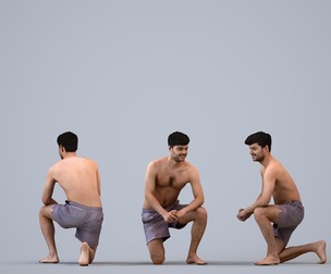 00300_Darren008 Adult Caucasian man crouching and relaxing in summer casual attire