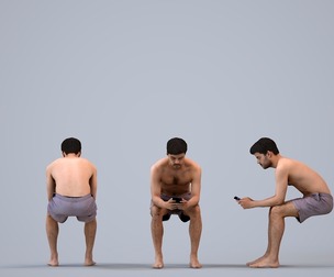 00300_Darren011 Adult Caucasian male crouching with smartphone in summer attire