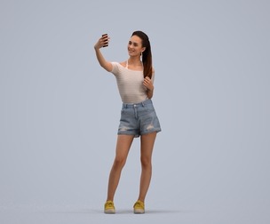 00302_Hideki017D Adult Caucasian woman taking photo with smartphone in public space