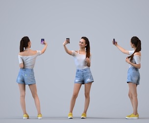 00302_Hideki009 Adult Caucasian woman taking photo with smartphone in public space