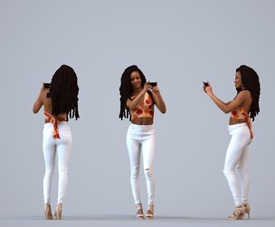 00307_Carolina006 Adult Caucasian woman taking photo with smartphone in public space