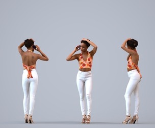 00307_Carolina019 Adult Black woman calling on smartphone in casual summer attire