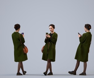 00308_Hidek009 Adult Caucasian woman standing outdoors with smartphone in autumn attire