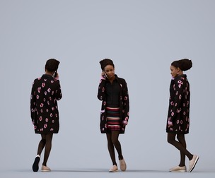 00309_Carolina011 Adult Black woman walking while calling, casual autumn or spring attire