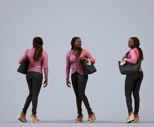 00310_Theresia017 Adult Black woman walking public space with bag, autumn or spring attire