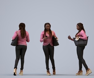 00310_Theresia018 Adult Black woman walking outdoors with smartphone in autumn attire