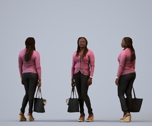 00310_Theresia020 Adult Black woman waiting in public space with bag, autumn attire