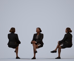 00312_Theresia008 Adult Black woman waiting in office wearing transitional seasonal business attire