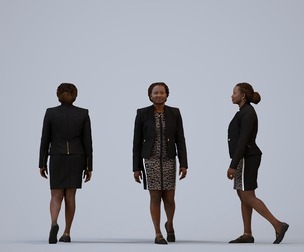 00312_Theresia005 Adult Black woman walking through office in autumn or spring business attire