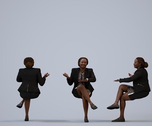00312_Theresia010 Adult Black woman talking in office wearing transitional seasonal business attire