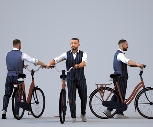 00313_Adil011 Adult Middle Eastern man commuting with bicycle in transitional seasonal business